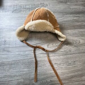 Unbranded Trapper Hat Mens OS Tan Shearling Aviator Winter Ushanka Ear Flaps vtg